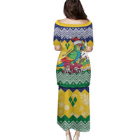 Personalized Saint Vincent and the Grenadines Christmas Family Matching Puletasi and Hawaiian Shirt Santa Vincent Parrot - Wonder Print Shop