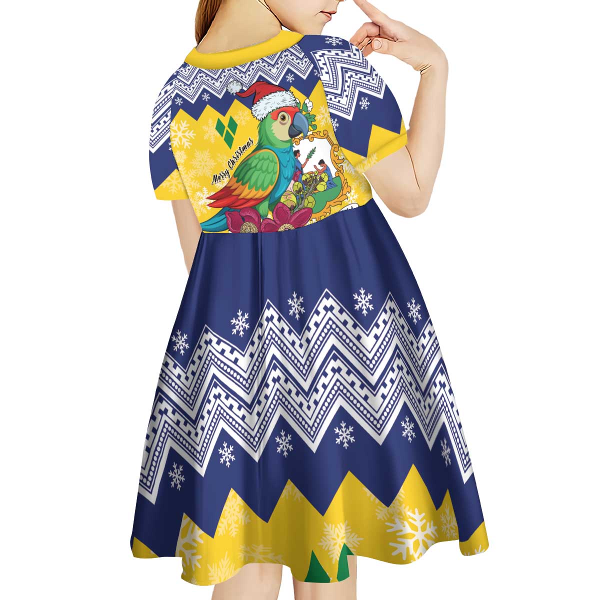 Personalized Saint Vincent and the Grenadines Christmas Kid Short Sleeve Dress Santa Vincent Parrot - Wonder Print Shop