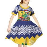 Personalized Saint Vincent and the Grenadines Christmas Kid Short Sleeve Dress Santa Vincent Parrot - Wonder Print Shop