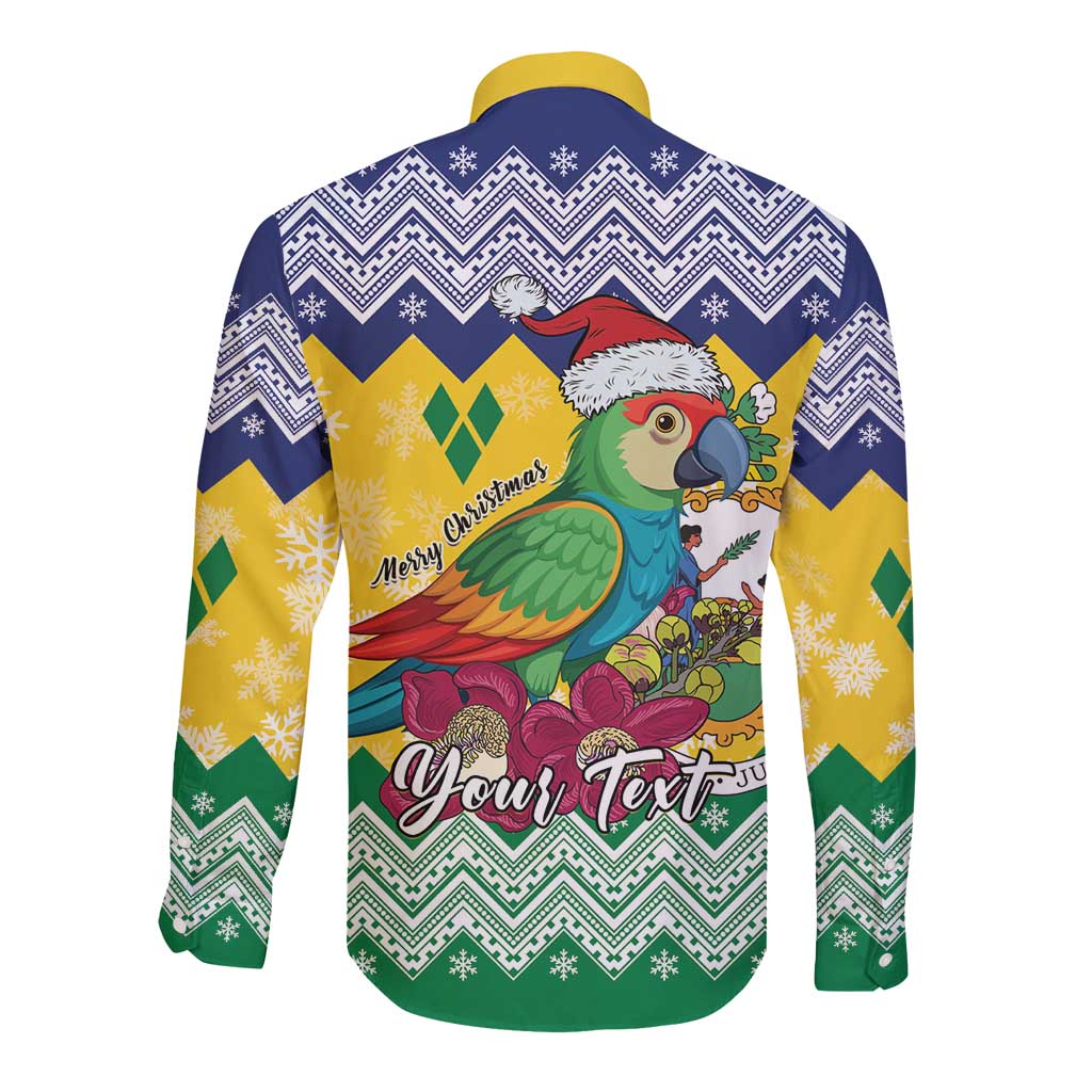 Personalized Saint Vincent and the Grenadines Christmas Long Sleeve Button Shirt Santa Vincent Parrot - Wonder Print Shop