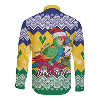 Personalized Saint Vincent and the Grenadines Christmas Long Sleeve Button Shirt Santa Vincent Parrot - Wonder Print Shop