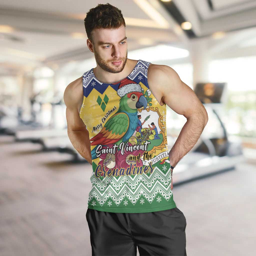 Personalized Saint Vincent and the Grenadines Christmas Men Tank Top Santa Vincent Parrot - Wonder Print Shop