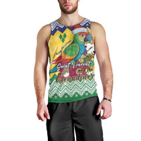 Personalized Saint Vincent and the Grenadines Christmas Men Tank Top Santa Vincent Parrot - Wonder Print Shop