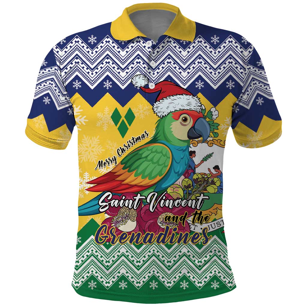 Personalized Saint Vincent and the Grenadines Christmas Polo Shirt Santa Vincent Parrot - Wonder Print Shop