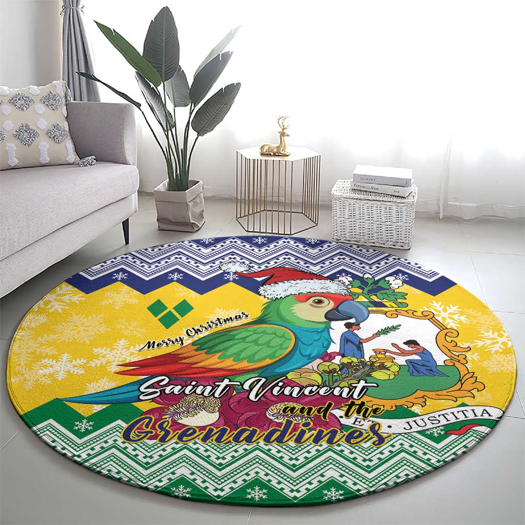 Saint Vincent and the Grenadines Christmas Round Carpet Santa Vincent Parrot