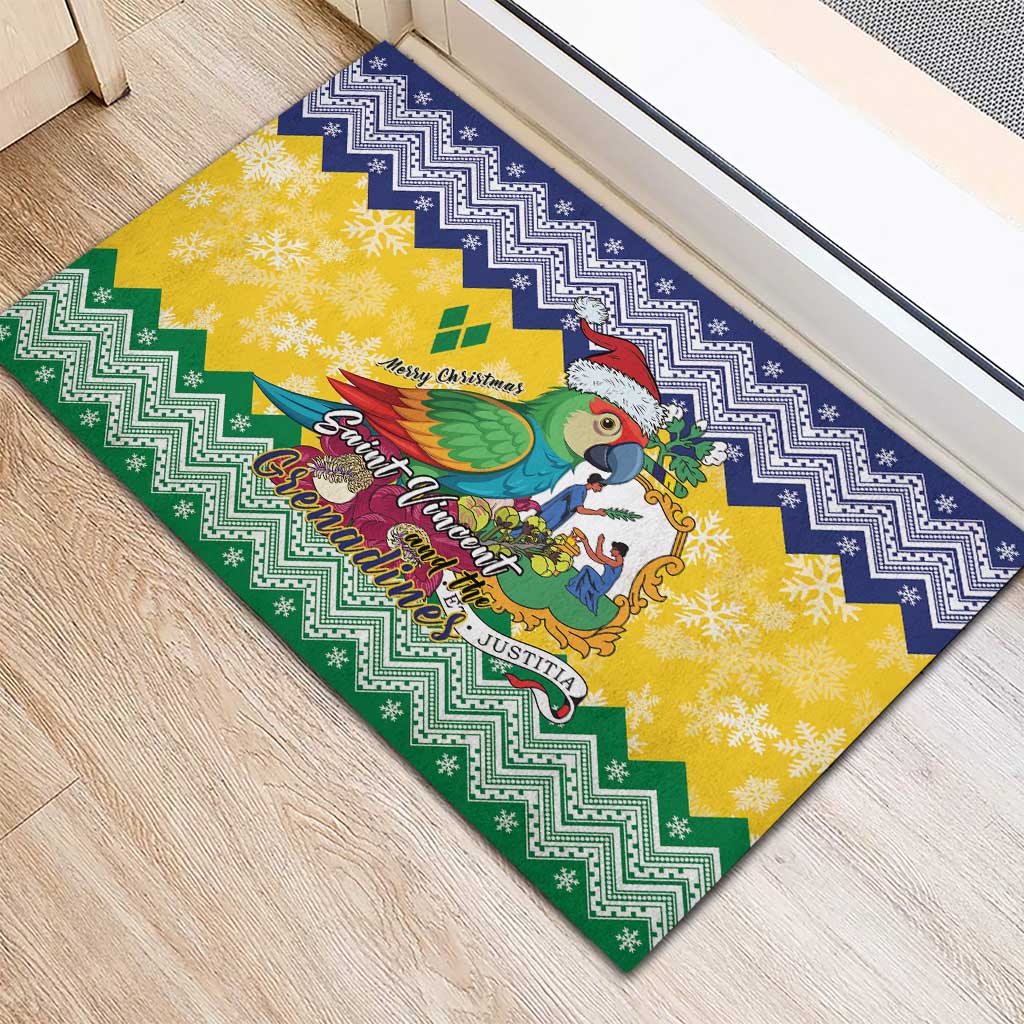 Saint Vincent and the Grenadines Christmas Rubber Doormat Santa Vincent Parrot - Wonder Print Shop