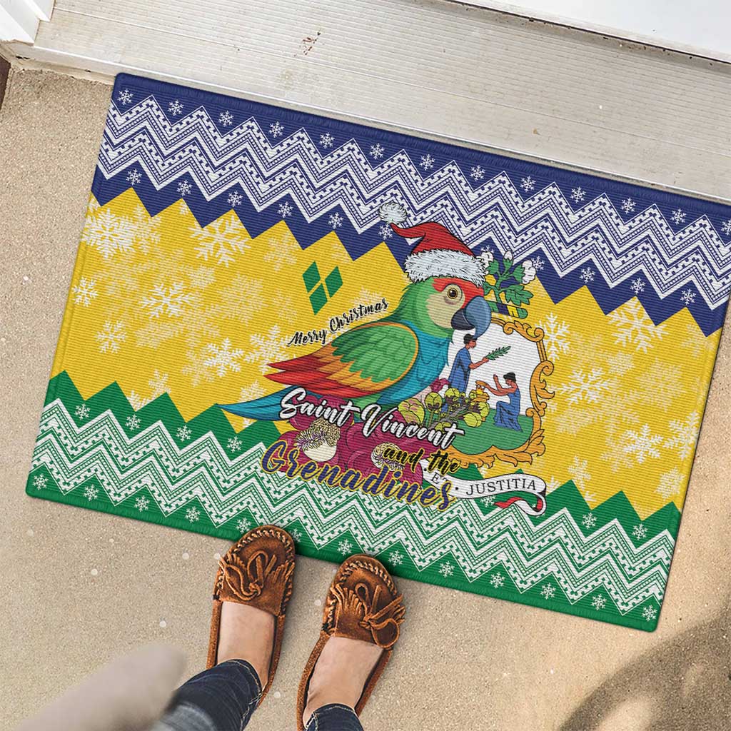 Saint Vincent and the Grenadines Christmas Rubber Doormat Santa Vincent Parrot - Wonder Print Shop