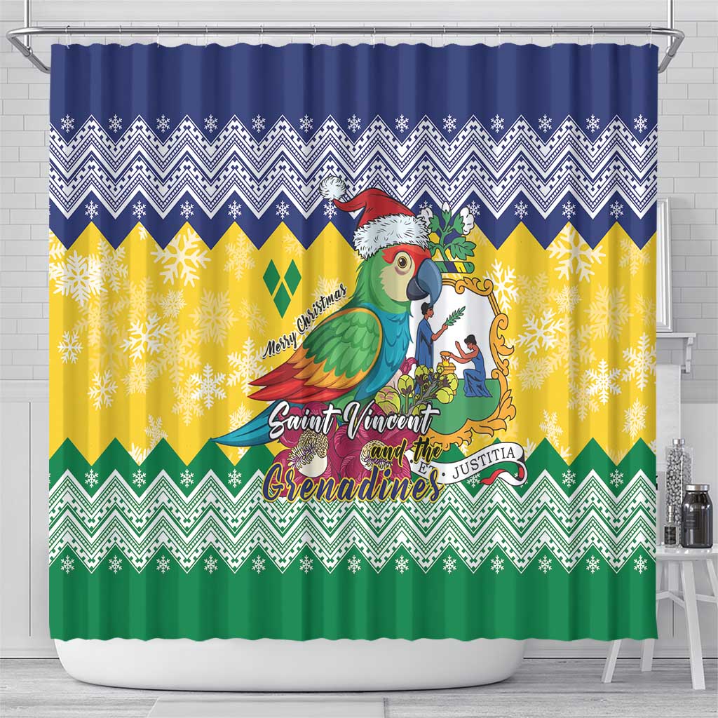 Saint Vincent and the Grenadines Christmas Shower Curtain Santa Vincent Parrot