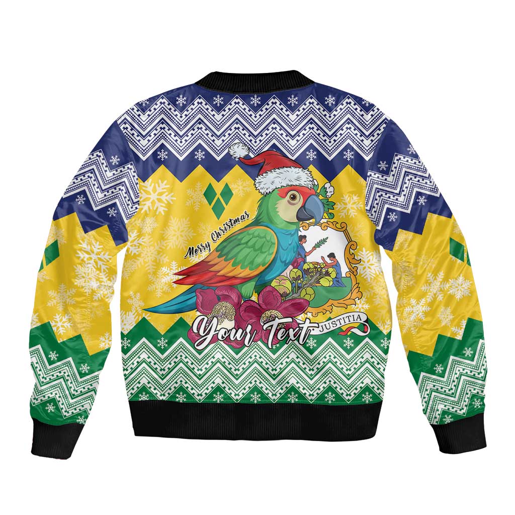 Personalized Saint Vincent and the Grenadines Christmas Sleeve Zip Bomber Jacket Santa Vincent Parrot - Wonder Print Shop