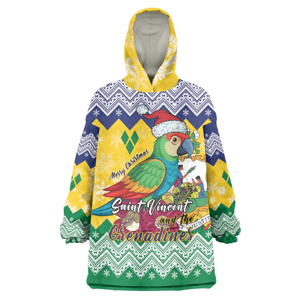 Personalized Saint Vincent and the Grenadines Christmas Wearable Blanket Hoodie Santa Vincent Parrot - Wonder Print Shop