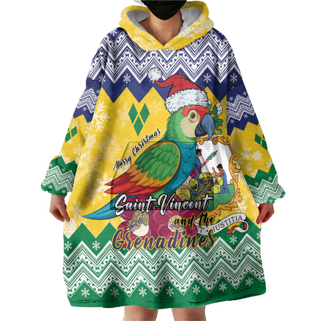 Personalized Saint Vincent and the Grenadines Christmas Wearable Blanket Hoodie Santa Vincent Parrot - Wonder Print Shop