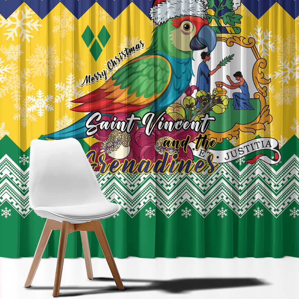 Saint Vincent and the Grenadines Christmas Window Curtain Santa Vincent Parrot - Wonder Print Shop