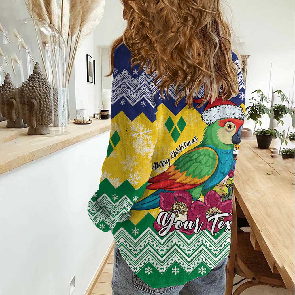 Personalized Saint Vincent and the Grenadines Christmas Women Casual Shirt Santa Vincent Parrot - Wonder Print Shop