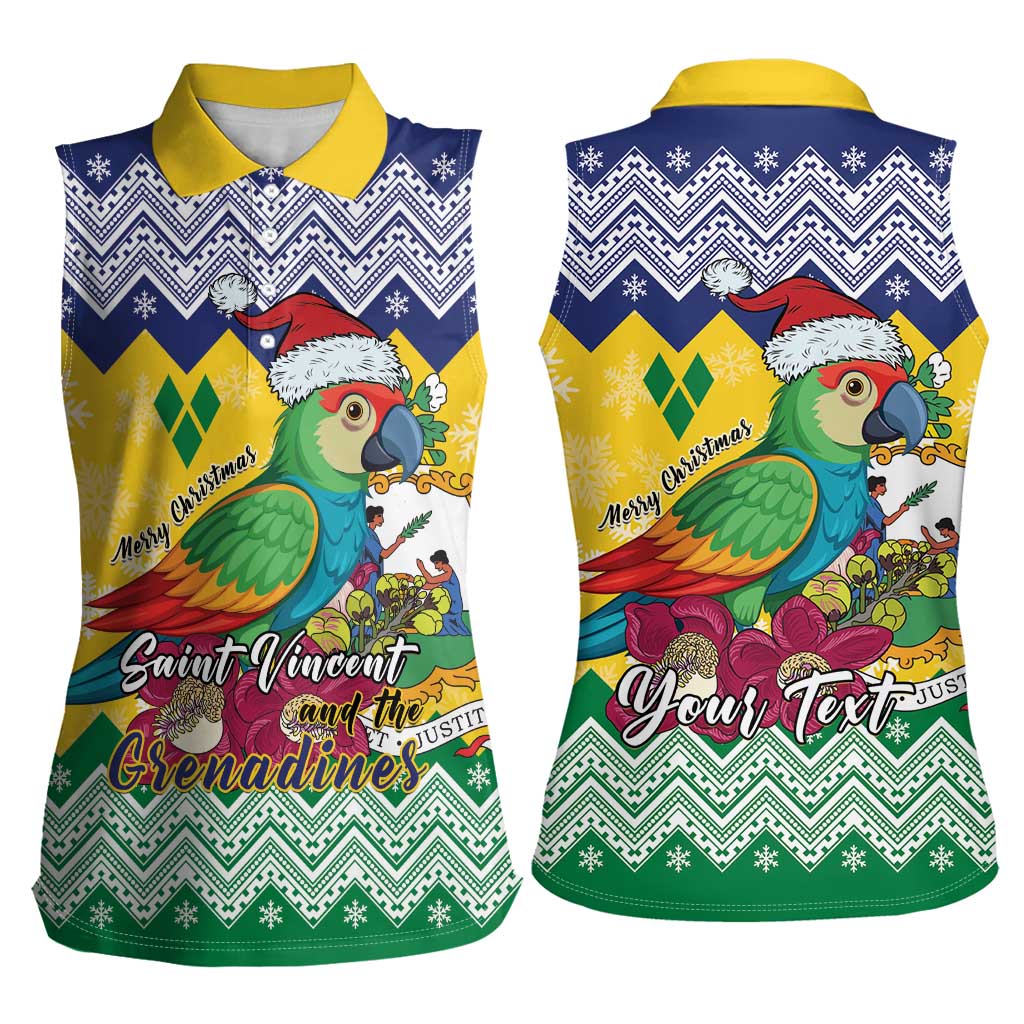 Personalized Saint Vincent and the Grenadines Christmas Women Sleeveless Polo Shirt Santa Vincent Parrot - Wonder Print Shop
