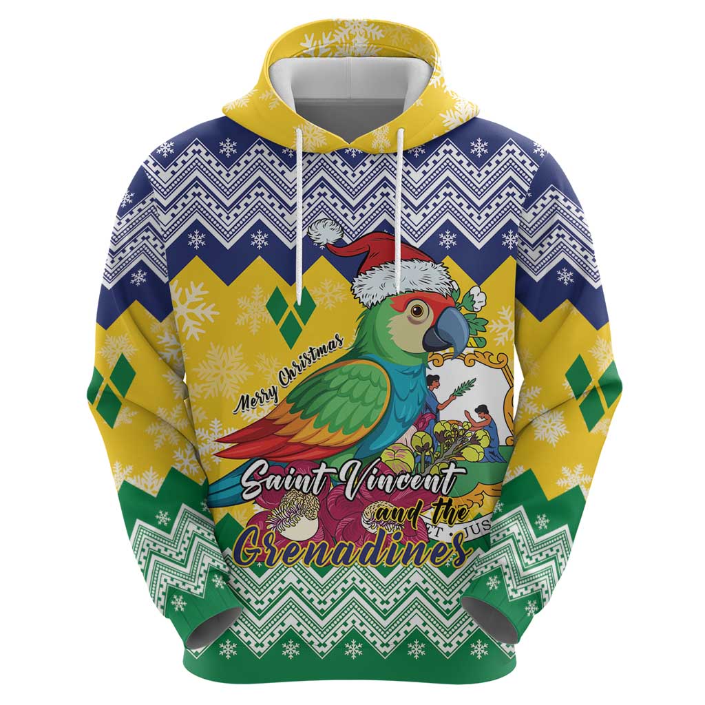 Personalized Saint Vincent and the Grenadines Christmas Zip Hoodie Santa Vincent Parrot - Wonder Print Shop