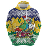 Personalized Saint Vincent and the Grenadines Christmas Zip Hoodie Santa Vincent Parrot - Wonder Print Shop