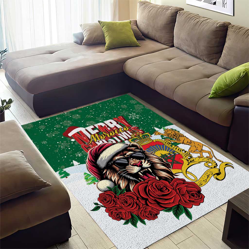 Morocco Christmas Area Rug Santa Lion With Rose Xmas Vibe - Wonder Print Shop
