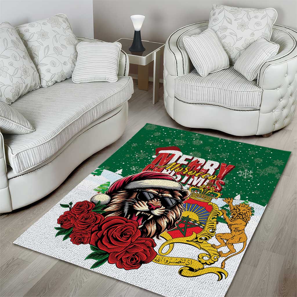 Morocco Christmas Area Rug Santa Lion With Rose Xmas Vibe - Wonder Print Shop