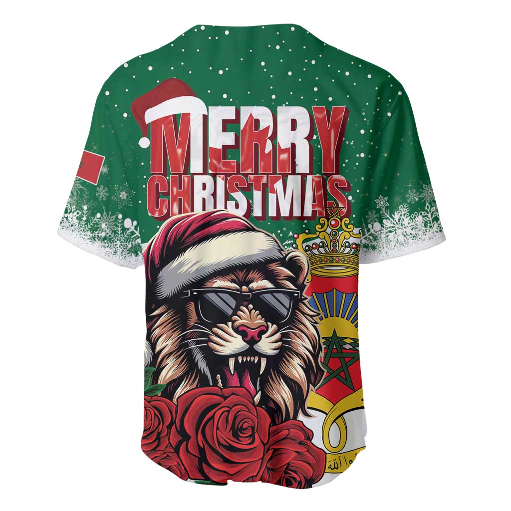 Morocco Christmas Baseball Jersey Santa Lion With Rose Xmas Vibe - Wonder Print Shop