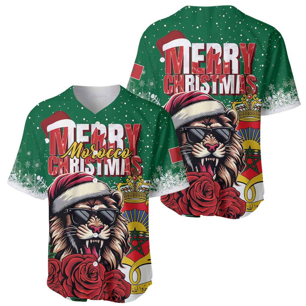 Morocco Christmas Baseball Jersey Santa Lion With Rose Xmas Vibe - Wonder Print Shop