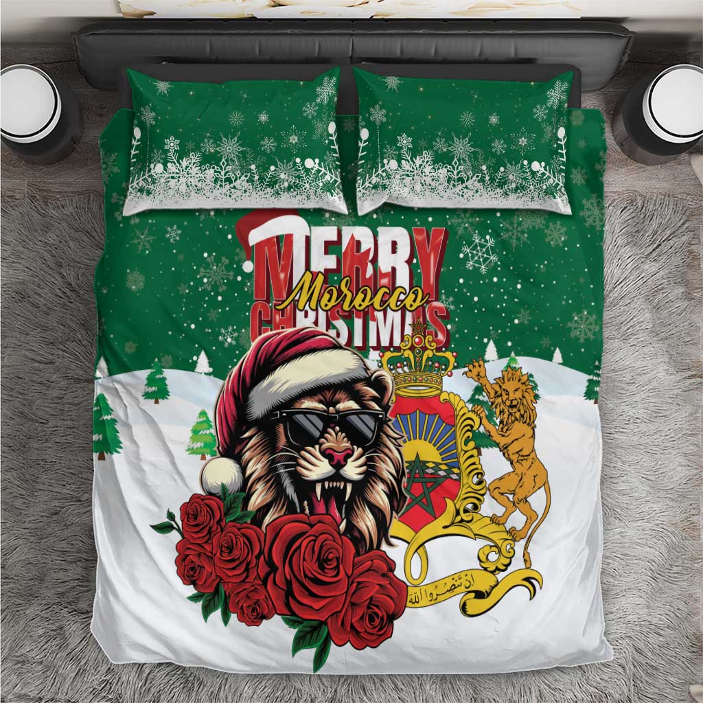 Morocco Christmas Bedding Set Santa Lion With Rose Xmas Vibe - Wonder Print Shop