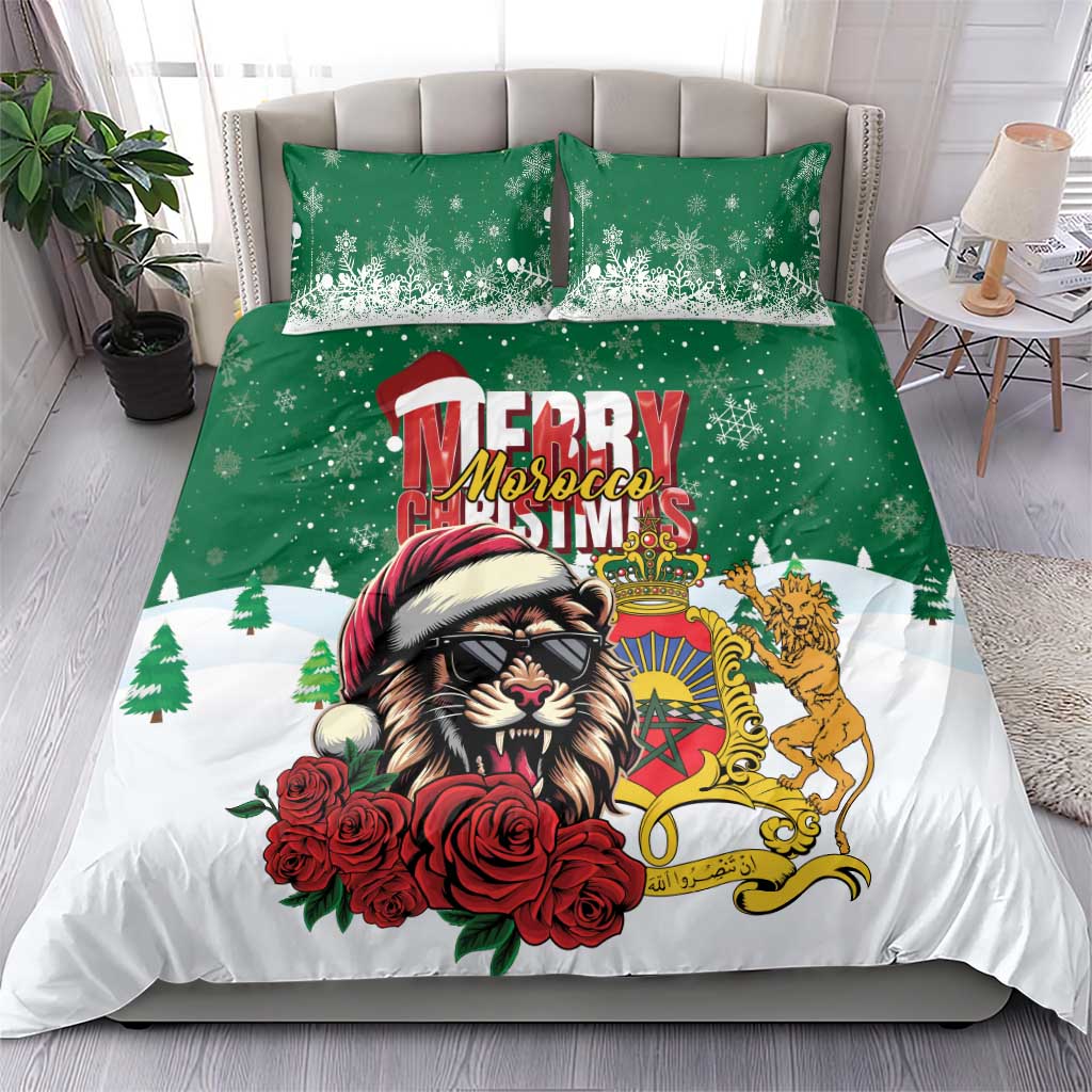 Morocco Christmas Bedding Set Santa Lion With Rose Xmas Vibe - Wonder Print Shop