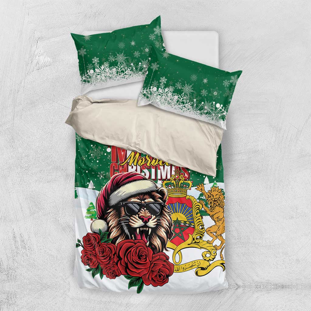 Morocco Christmas Bedding Set Santa Lion With Rose Xmas Vibe - Wonder Print Shop