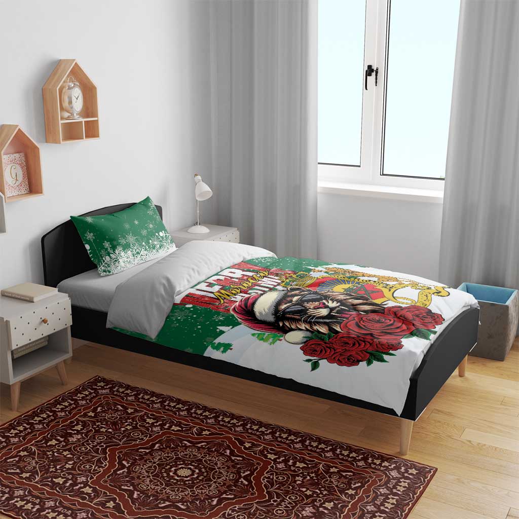 Morocco Christmas Bedding Set Santa Lion With Rose Xmas Vibe - Wonder Print Shop