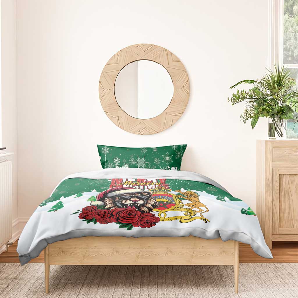 Morocco Christmas Bedding Set Santa Lion With Rose Xmas Vibe - Wonder Print Shop