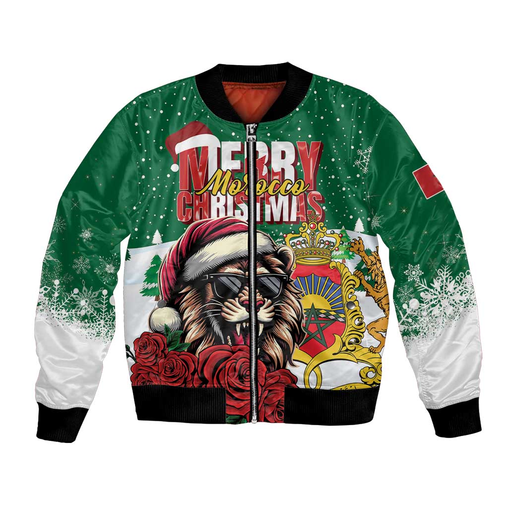Morocco Christmas Bomber Jacket Santa Lion With Rose Xmas Vibe - Wonder Print Shop