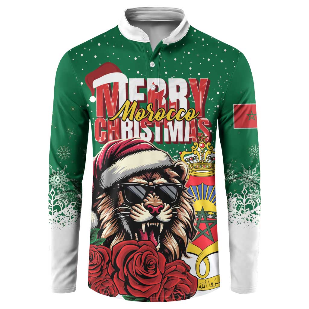 Morocco Christmas Button Sweatshirt Santa Lion With Rose Xmas Vibe - Wonder Print Shop