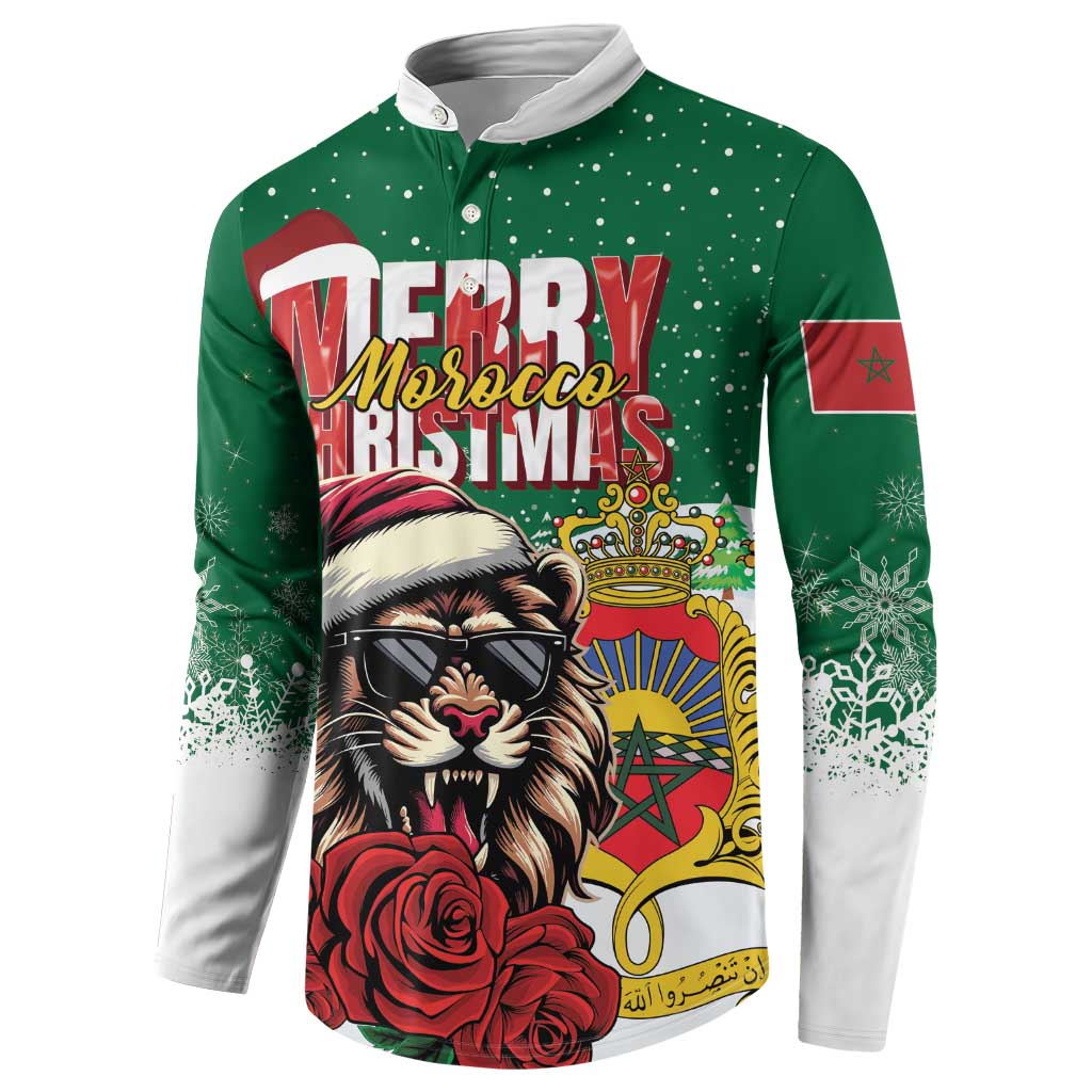 Morocco Christmas Button Sweatshirt Santa Lion With Rose Xmas Vibe - Wonder Print Shop