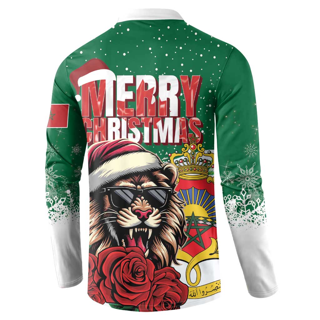 Morocco Christmas Button Sweatshirt Santa Lion With Rose Xmas Vibe - Wonder Print Shop