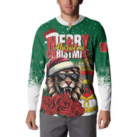 Morocco Christmas Button Sweatshirt Santa Lion With Rose Xmas Vibe - Wonder Print Shop