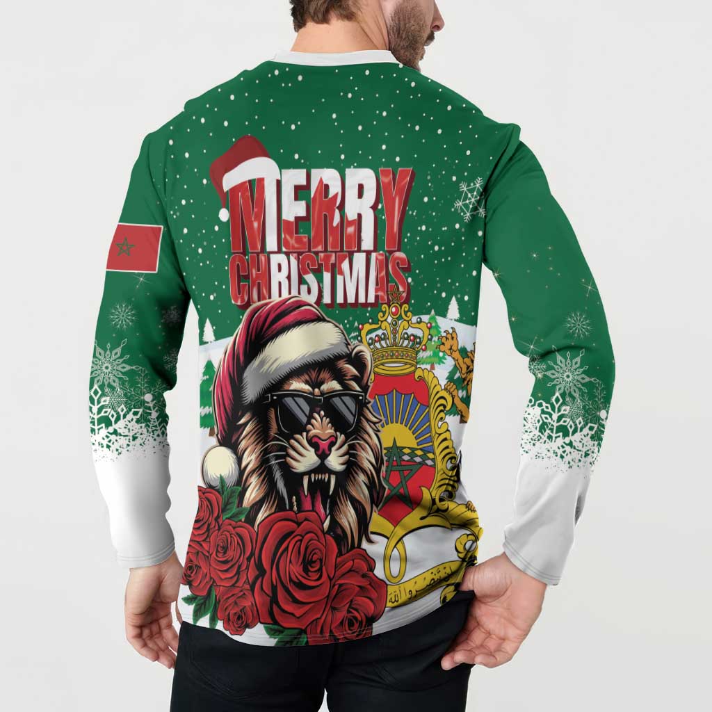 Morocco Christmas Button Sweatshirt Santa Lion With Rose Xmas Vibe - Wonder Print Shop