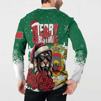 Morocco Christmas Button Sweatshirt Santa Lion With Rose Xmas Vibe - Wonder Print Shop