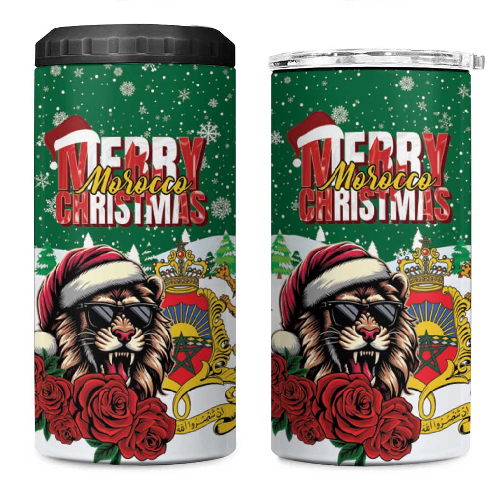 Morocco Christmas 4 in 1 Can Cooler Tumbler Santa Lion With Rose Xmas Vibe - Wonder Print Shop