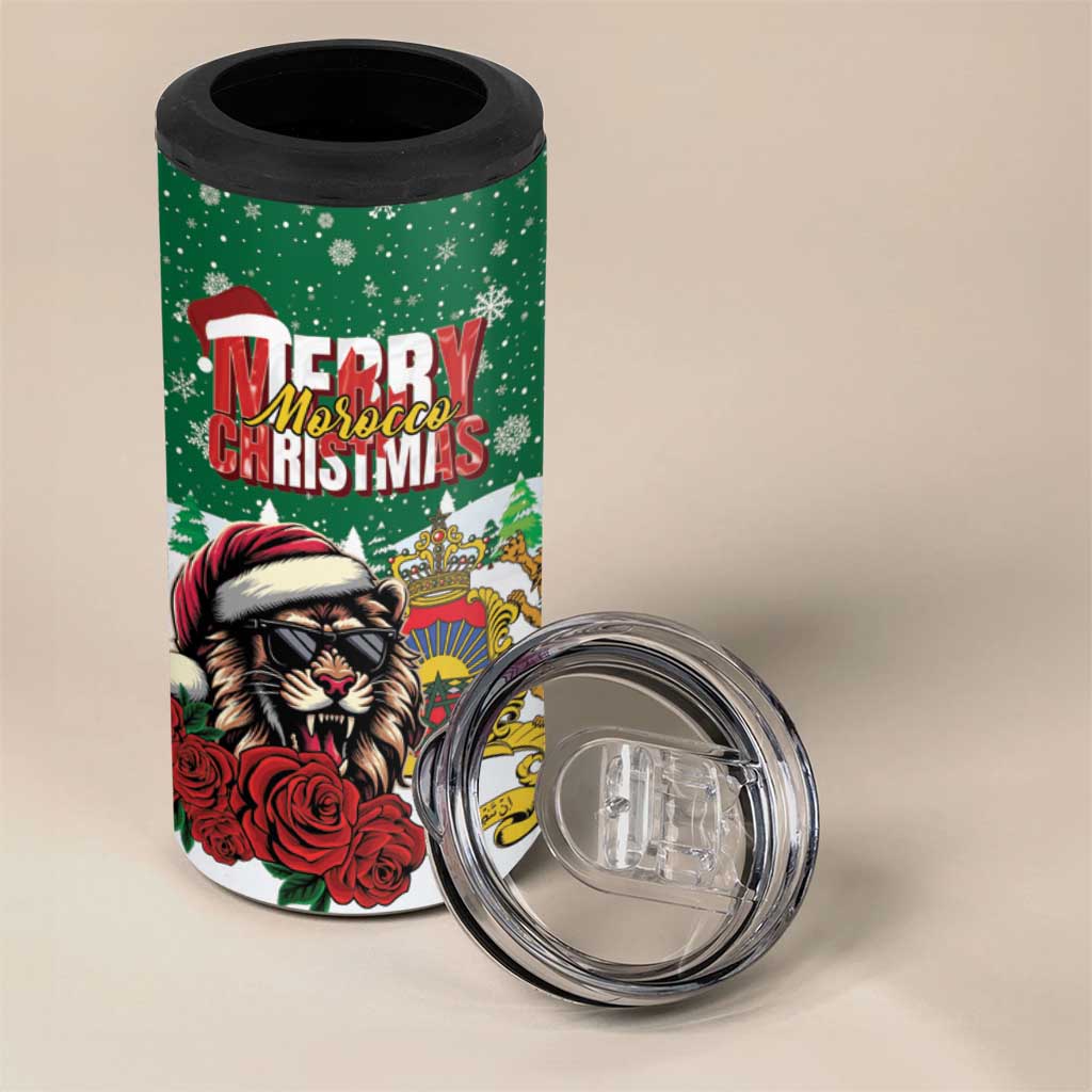 Morocco Christmas 4 in 1 Can Cooler Tumbler Santa Lion With Rose Xmas Vibe - Wonder Print Shop