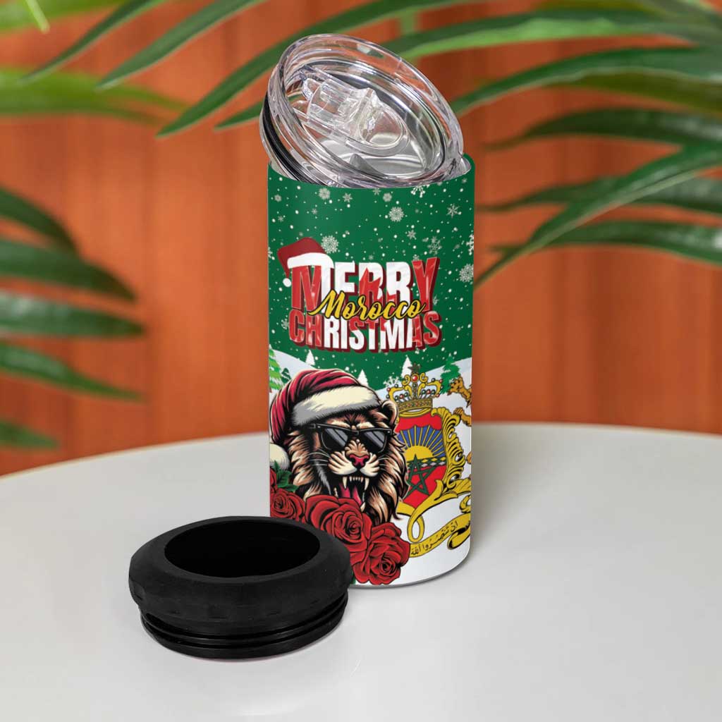 Morocco Christmas 4 in 1 Can Cooler Tumbler Santa Lion With Rose Xmas Vibe - Wonder Print Shop