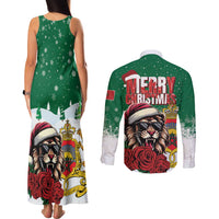 Morocco Christmas Couples Matching Tank Maxi Dress and Long Sleeve Button Shirt Santa Lion With Rose Xmas Vibe - Wonder Print Shop