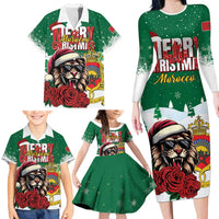 Morocco Christmas Family Matching Long Sleeve Bodycon Dress and Hawaiian Shirt Santa Lion With Rose Xmas Vibe - Wonder Print Shop