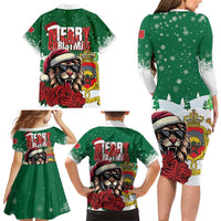 Morocco Christmas Family Matching Long Sleeve Bodycon Dress and Hawaiian Shirt Santa Lion With Rose Xmas Vibe - Wonder Print Shop