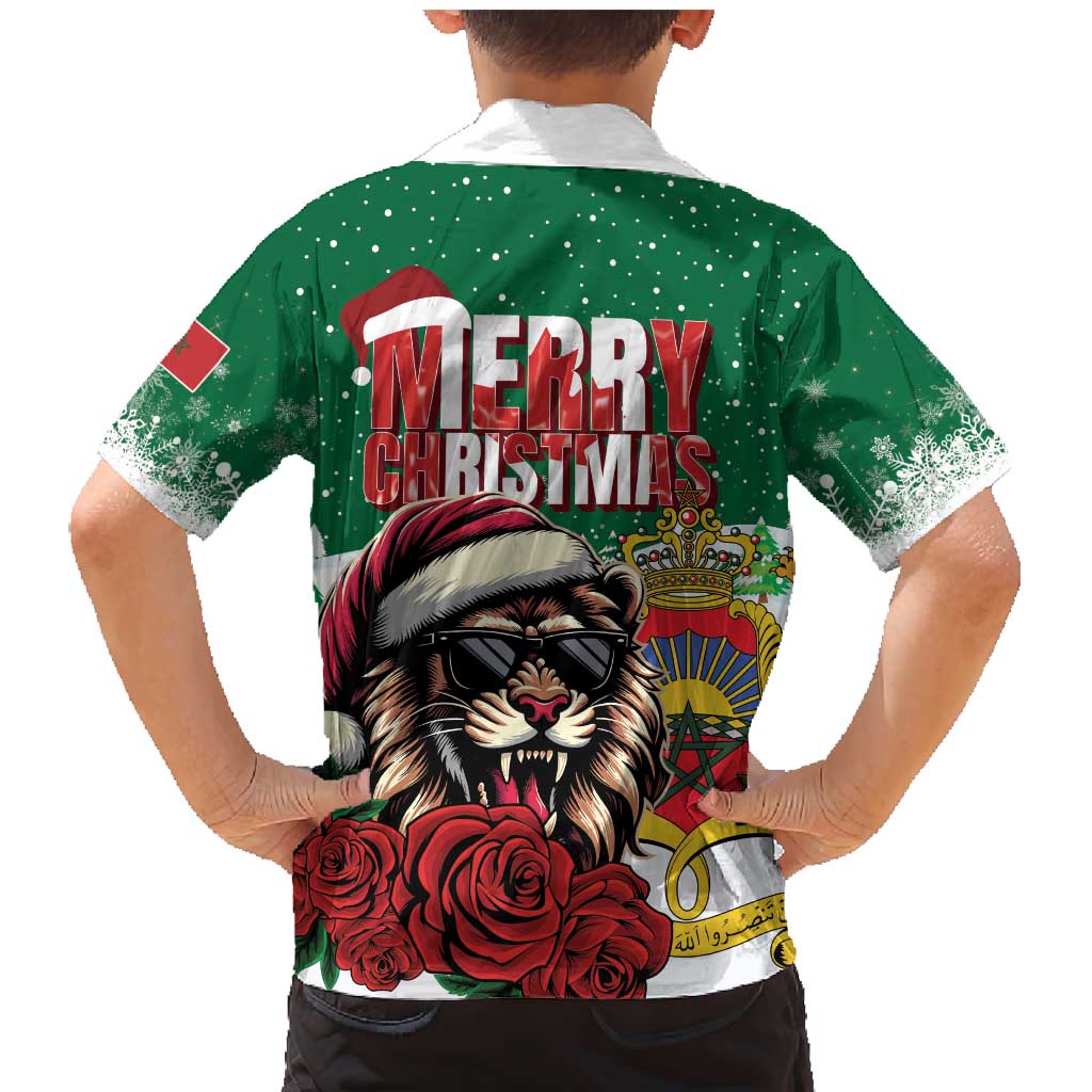 Morocco Christmas Family Matching Mermaid Dress and Hawaiian Shirt Santa Lion With Rose Xmas Vibe - Wonder Print Shop
