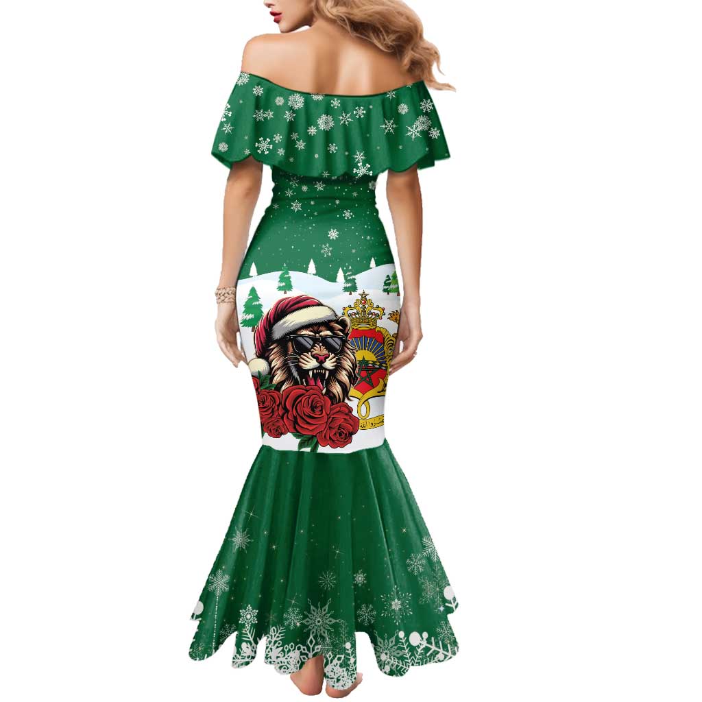 Morocco Christmas Family Matching Mermaid Dress and Hawaiian Shirt Santa Lion With Rose Xmas Vibe - Wonder Print Shop