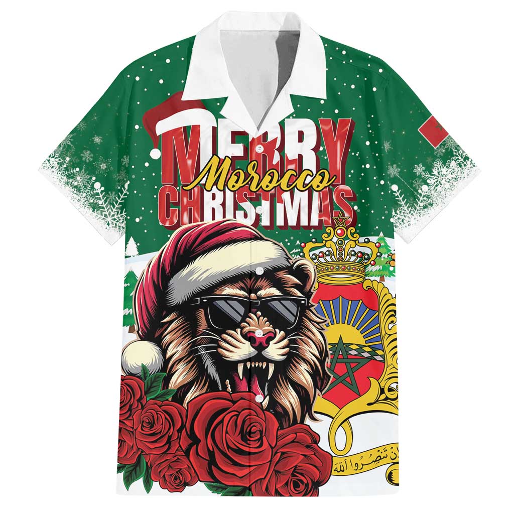 Morocco Christmas Family Matching Off Shoulder Maxi Dress and Hawaiian Shirt Santa Lion With Rose Xmas Vibe - Wonder Print Shop