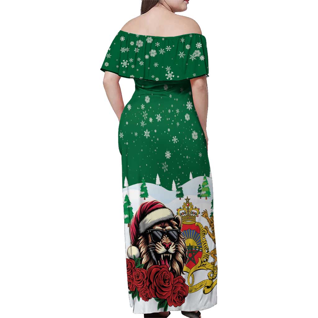 Morocco Christmas Family Matching Off Shoulder Maxi Dress and Hawaiian Shirt Santa Lion With Rose Xmas Vibe - Wonder Print Shop