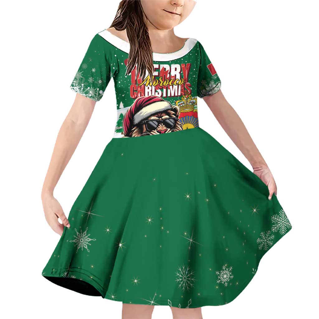 Morocco Christmas Family Matching Off Shoulder Short Dress and Hawaiian Shirt Santa Lion With Rose Xmas Vibe - Wonder Print Shop