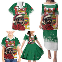 Morocco Christmas Family Matching Puletasi and Hawaiian Shirt Santa Lion With Rose Xmas Vibe - Wonder Print Shop