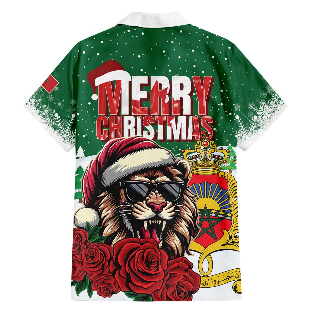 Morocco Christmas Family Matching Puletasi and Hawaiian Shirt Santa Lion With Rose Xmas Vibe - Wonder Print Shop