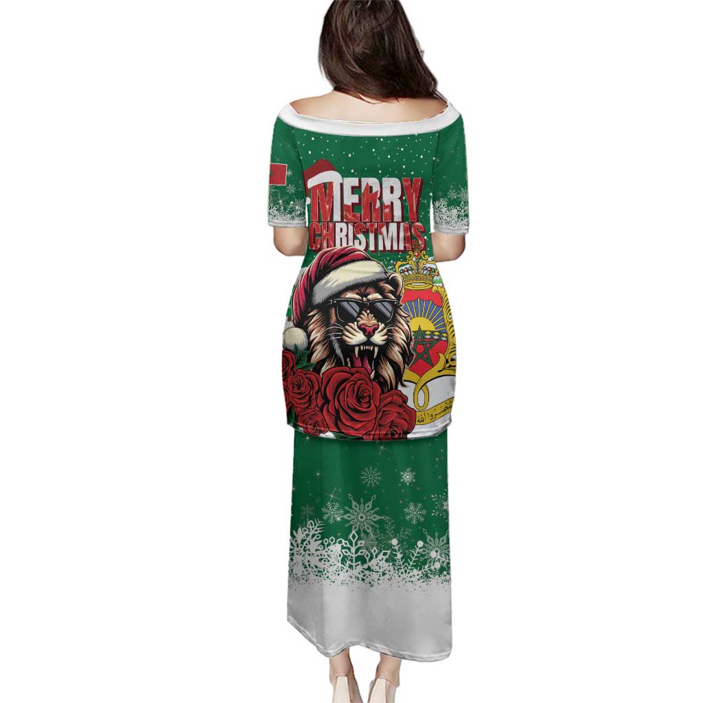 Morocco Christmas Family Matching Puletasi and Hawaiian Shirt Santa Lion With Rose Xmas Vibe - Wonder Print Shop